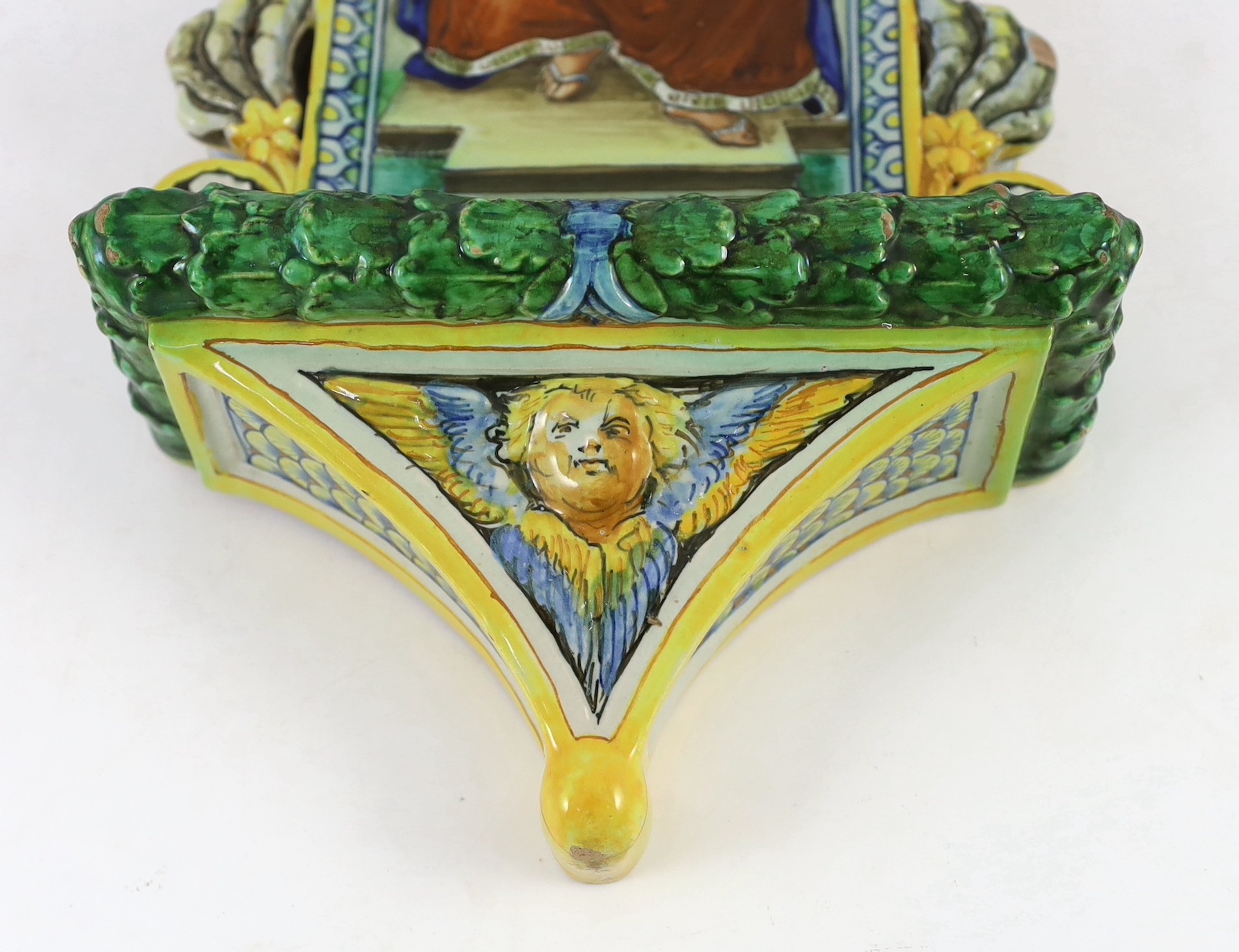 A Cantagalli maiolica holy water stoop, late 19th century/early 20th century, 49 cm high